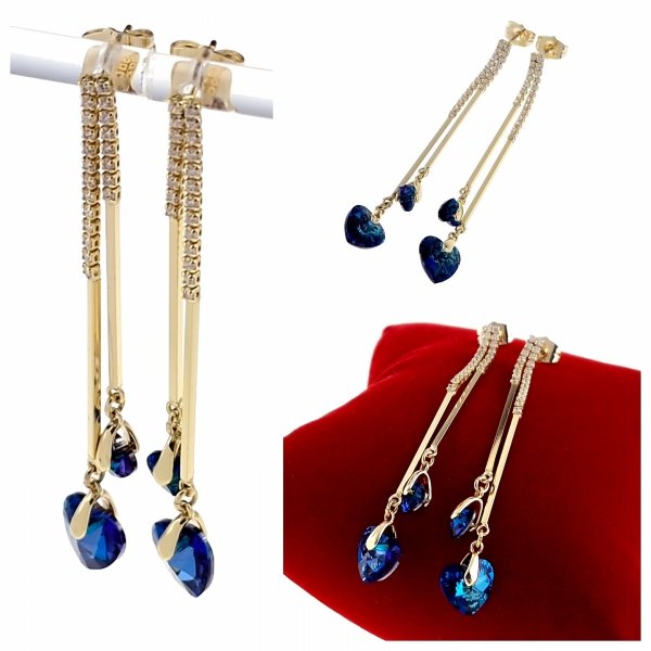 1764a Kolczyki złote pozłacane Austrian Crystal wiszące 14K cyrkonie Xuping serce