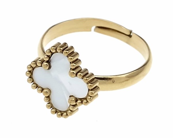 4209 Komplet kolczyki, naszyjnik 40+5cm, pierścionek złoty stal chirurgiczna koniczyna marokańska