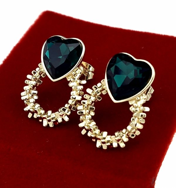 1267 Kolczyki złote pozłacane 14k wiszące Austrian Crystal serce
