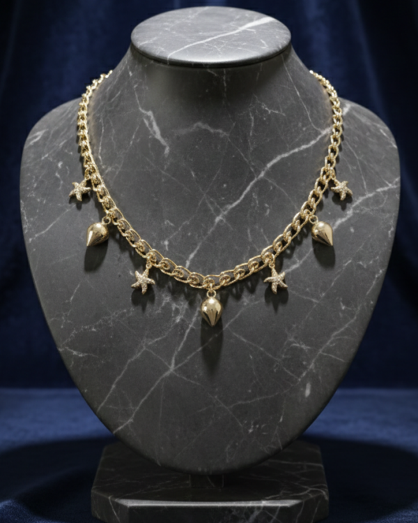 4834 Złoty łańcuszek naszyjnik 40+5cm pozłacany 14k serce rozgwiazda