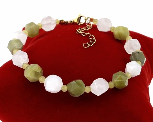 1921k Bransoletka złota 18+3 stal chirurgiczna 316L nierdzewna kamień kryształ górski oliwin