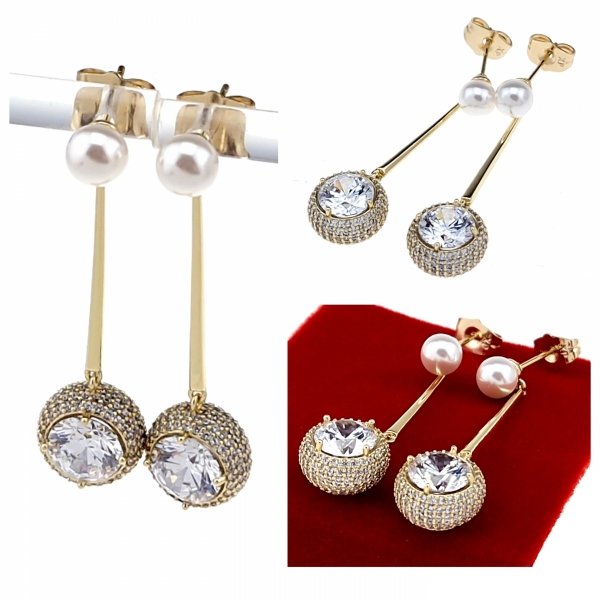 2399c Kolczyki złote pozłacane wiszące 14K Xuping cyrkonie