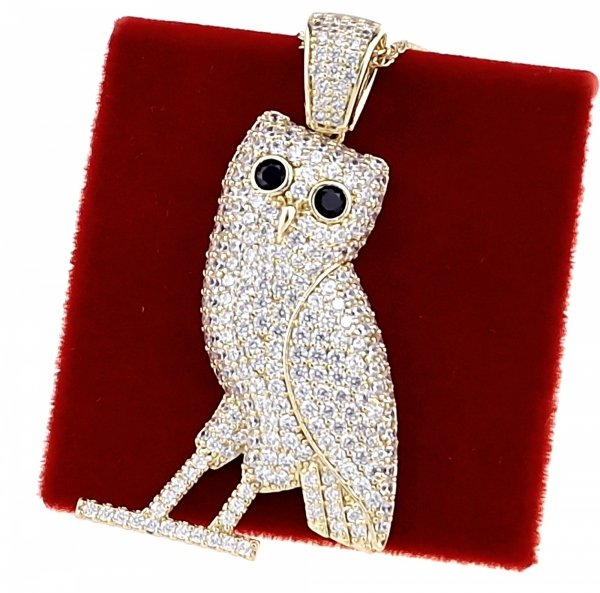 4504 Złota zawieszka cyrkonie błyszcząca pozłacana 14k Xuping sowa