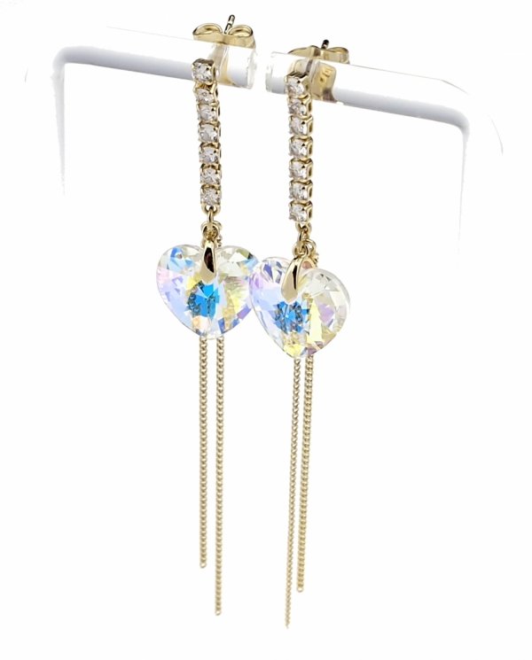 2122 Kolczyki złote pozłacane Austrian Crystal wiszące 14K cyrkonie Xuping serce