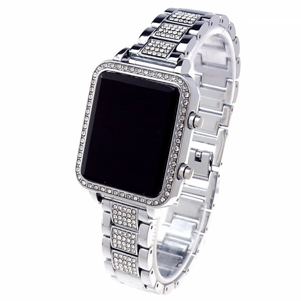 2501 Ekskluzywny damski srebrny zegarek elektroniczny klasyk cyrkonie