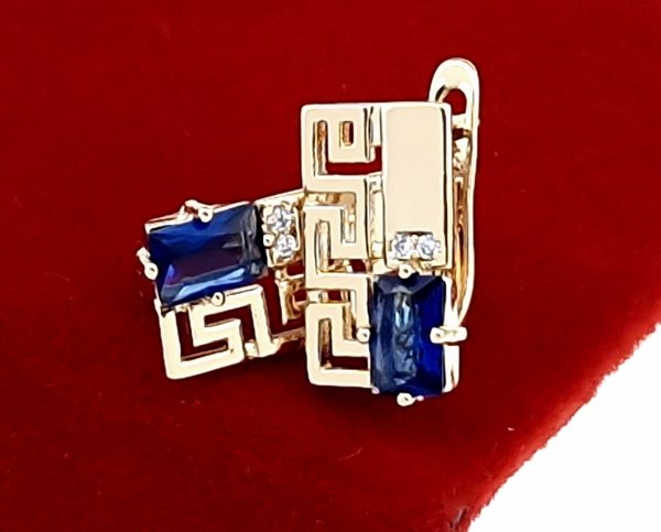 3463 Kolczyki złote cyrkonia pozłacane 18k Xuping wiszące wzór grecki