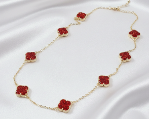 1399 Złoty łańcuszek naszyjnik 45+5cm pozłacany 14k cyrkonie koniczyna marokańska