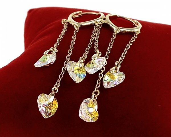 0129 Kolczyki złote pozłacane Austrian Crystal wiszące 14K cyrkonie Xuping 