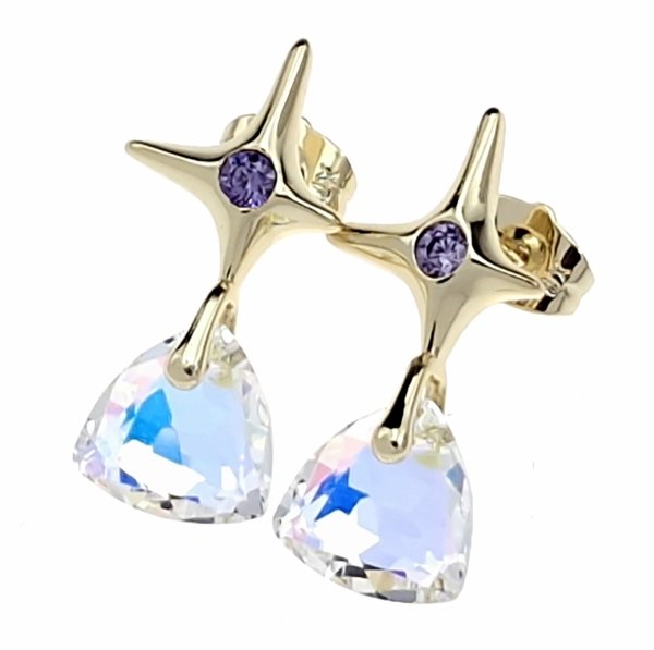 3212 Kolczyki złote pozłacane cyrkonie wiszące 14K Xuping Austrian Crystal