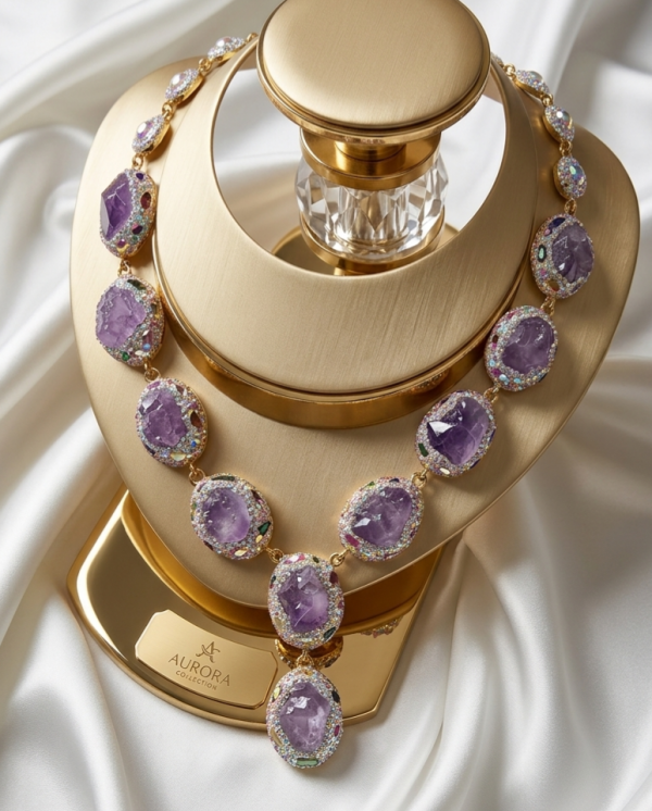 1987 Naszyjnik królewski ametyst perła 50cm 14k pozłacany naturalny