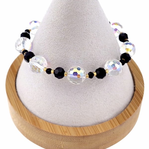 1914j Bransoletka złota stal chirurgiczna 316L na gumce kryształki