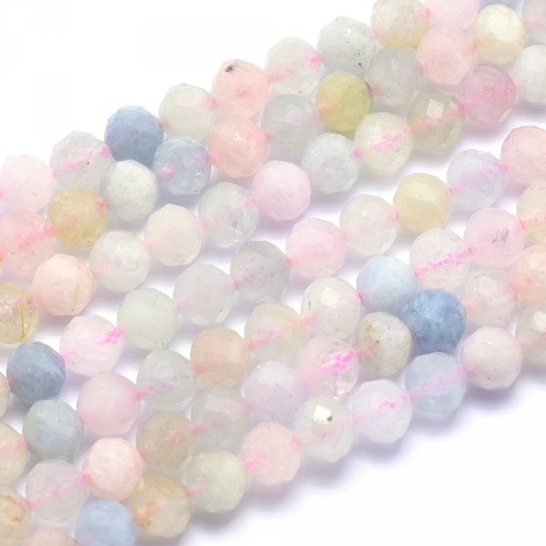 1599f Mix kamieni morganit, jadeit kamień naturalny fasetowany kula 3mm pasmo 38cm