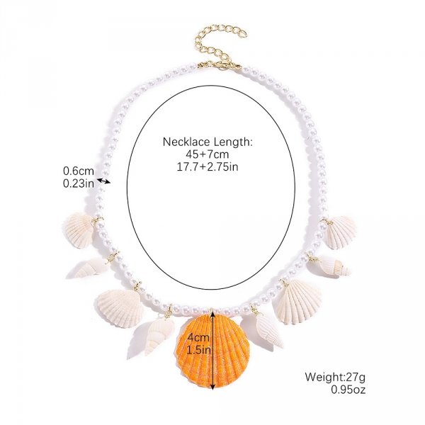 2955 Naszyjnik pozłacany 14k 45+5cm naturalna muszla koraliki szklane motyw letni