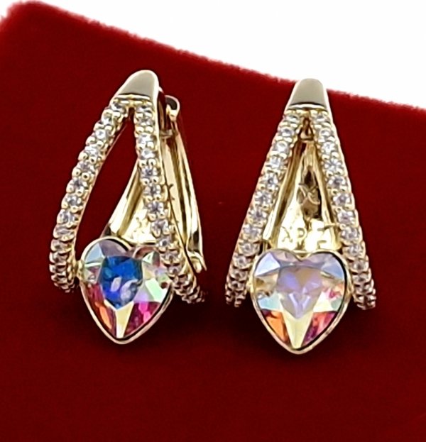 2537c Kolczyki złote pozłacane 14k wiszące Austrian Crystal