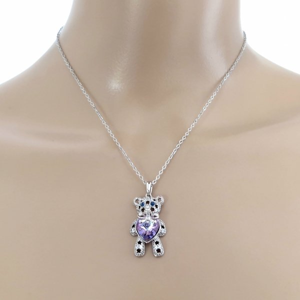 400c Srebrny naszyjnik 40+5cm pozłacany białym złotem Swaro Austrian Crystal miś