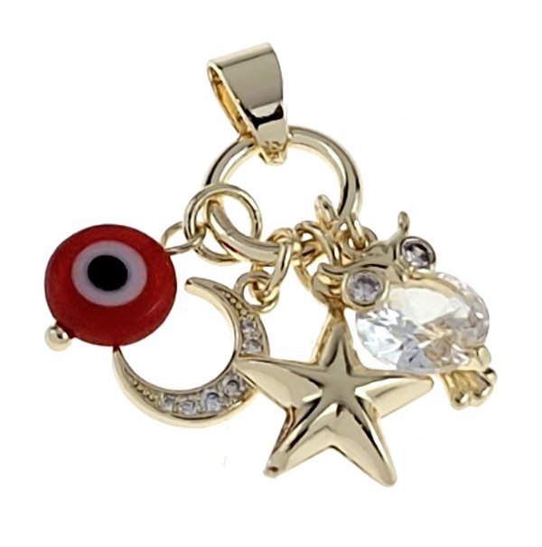 1514 Złota zawieszka błyszcząca pozłacana 14k oko proroka gwiazda księżyc