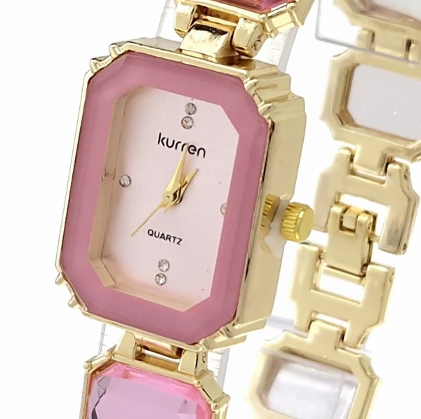 op105 Ekskluzywny damski złoty zegarek błyszczący cyrkonie Kurren klasyk