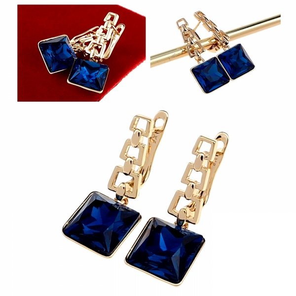 59I Kolczyki złote Austrian Crystal cyrkonia pozłacane 18k Xuping wiszące