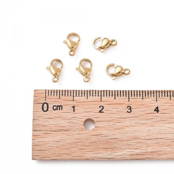 4073 Karabińczyk 10x złoty stal chirurgiczna 11x7x3,5mm do łańcuszka lub bransoletki 