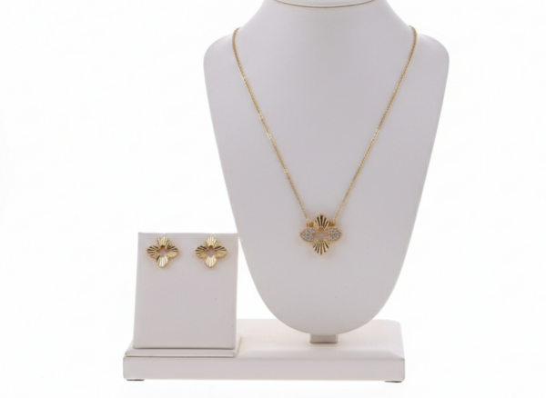 op15 Komplet kolczyki, naszyjnik 45+5cm, bransoletka, pierścionek pozłacany 18k