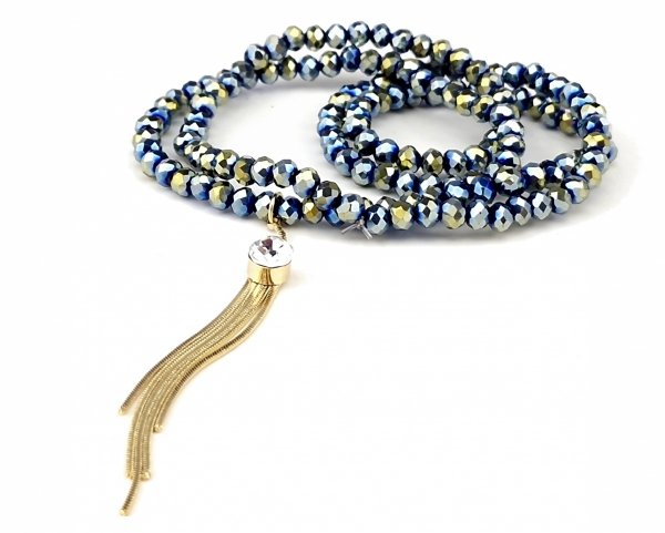 727f Naszyjnik błyszczący szklane kryształki na gumce jubilerskiej łańcuszek