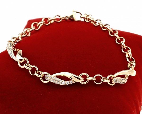 486e Bransoletka złota cyrkonie pozłacana 19cm 18k Xuping 