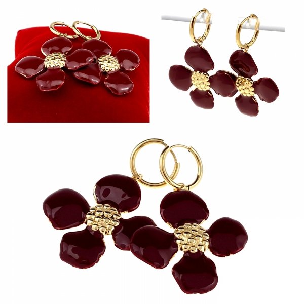 4872 Kolczyki złote stal chirurgiczna 316L nierdzewna wiszące celebrytki kwiatki