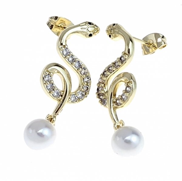 218c Kolczyki złote pozłacane wiszące 14k żmija