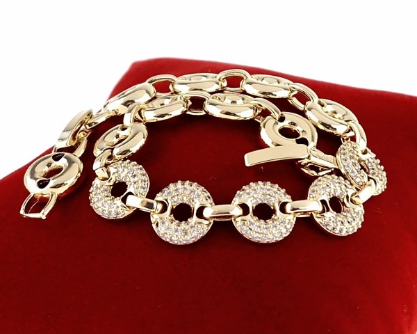 1076 Bransoletka złota elegancka 19cm cyrkonie pozłacana 14k Viki Lady 