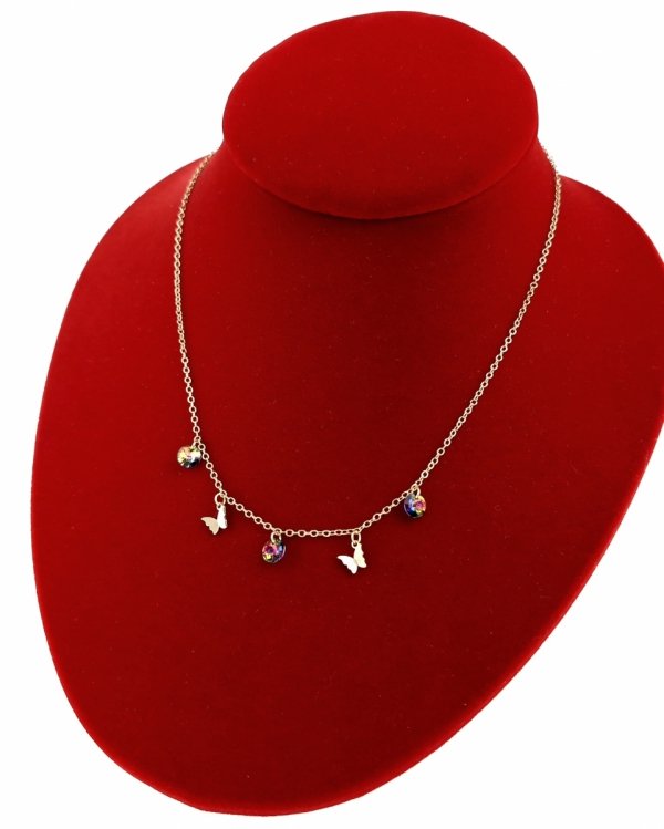 092 Złoty łańcuszek Austrian Crystal 42+5 naszyjnik pozłacany 14K Xuping motylki