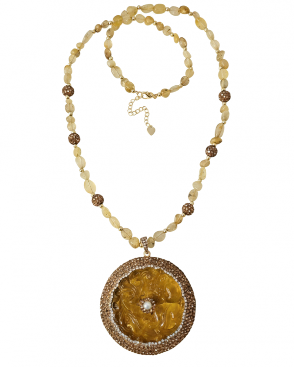 3834 Naszyjnik kamienie naturalne cytryn 60+5cm pozłacany 14k 