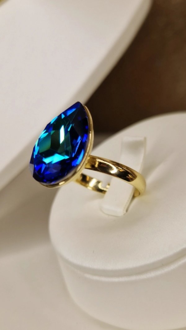 1737L Pierścionek złoty pozłacany 14k regulowany kryształek