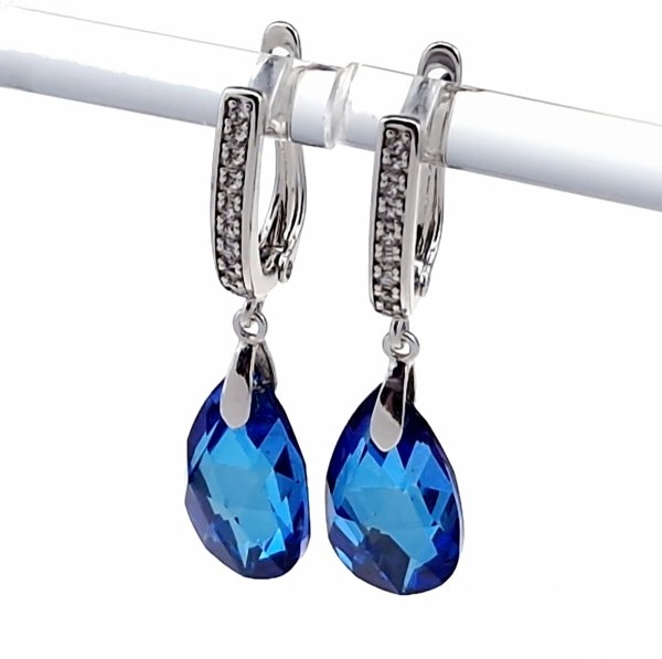 2247 Srebrne kolczyki Austrian Crystal pozłacane białym złotem wiszące