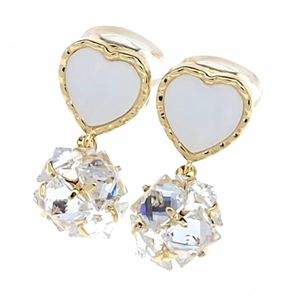 4286 Kolczyki klipsy złote pozłacane wiszące 14K cyrkonie Viki Lady serce