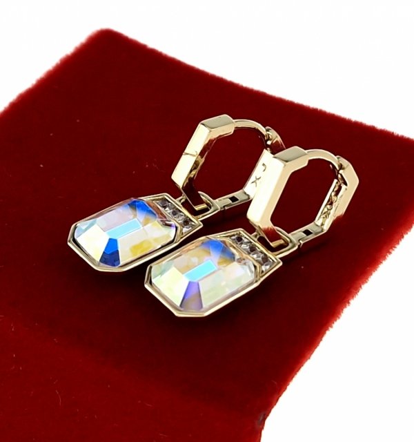 sz220  Kolczyki złote pozłacane 14k wiszące Austrian Crystal