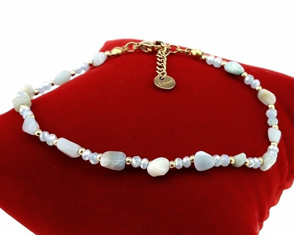605d Bransoletka złota 19+3 stal chirurgiczna 316L kamień amazonit Viki Lady 