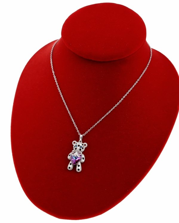4771 Srebrny naszyjnik 40+5cm pozłacany białym złotem Swaro Austrian Crystal miś