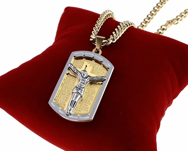 3209 Złoty łańcuszek 60cm naszyjnik stal chirurgiczna nierdzewna 316L krzyż