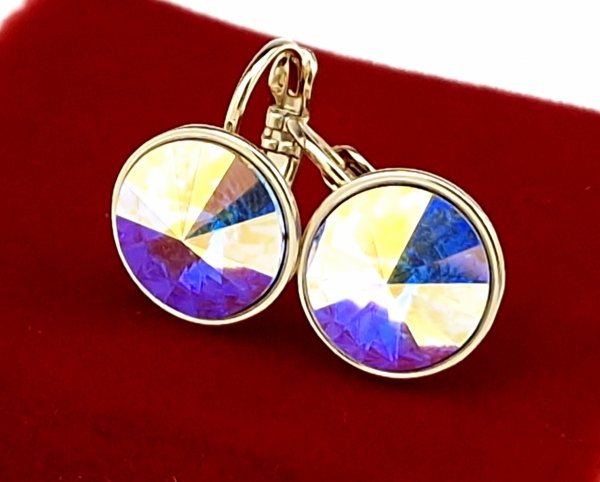 1943 Kolczyki złote pozłacane 14k wiszące Austrian Crystal