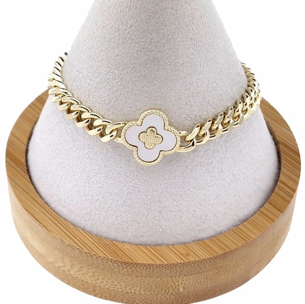 4084 Bransoletka elegancka złota 17+3cm pozłacana 14k koniczyna marokańska