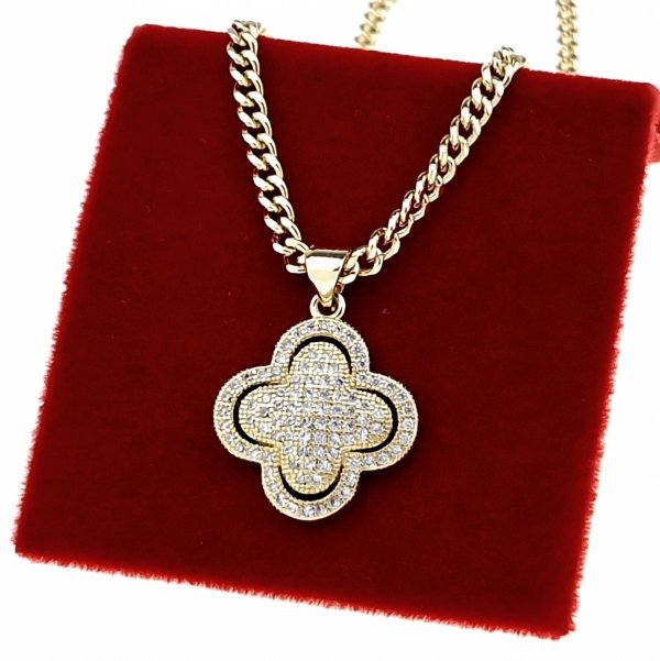 1634 Złota zawieszka cyrkonia błyszcząca pozłacana 14k koniczyna Aisadi
