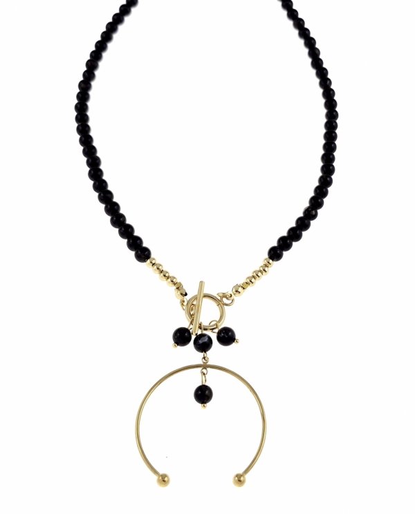 3185a Złoty łańcuszek turmalin kamień naturalny 45cm stal chirurgiczna nierdzewna naszyjnik