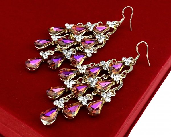 224a Kolczyki złote pozłacane wiszące 14K cyrkonie