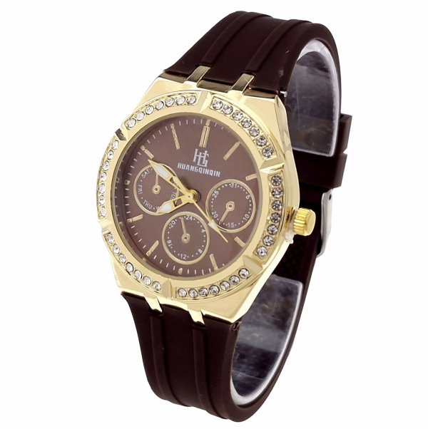 1093 Ekskluzywny damski złoty zegarek błyszczący cyrkonie klasyk silikonowy pasek