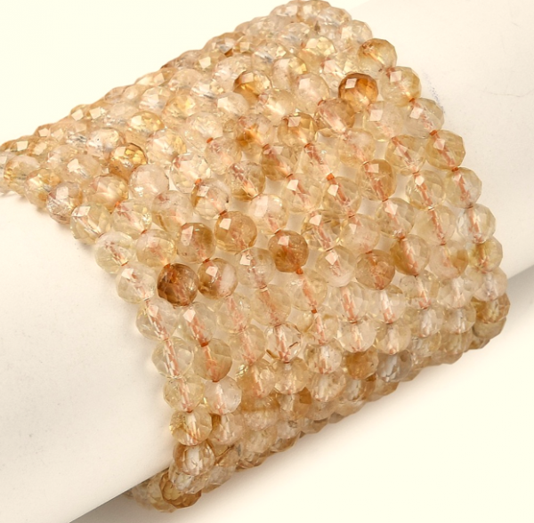 944 Naturalny cytryn fasetowany, okrągłe, 4 mm, otwór: 0,7 mm, około 88 szt./pasmo, 14,96'' (38 cm)