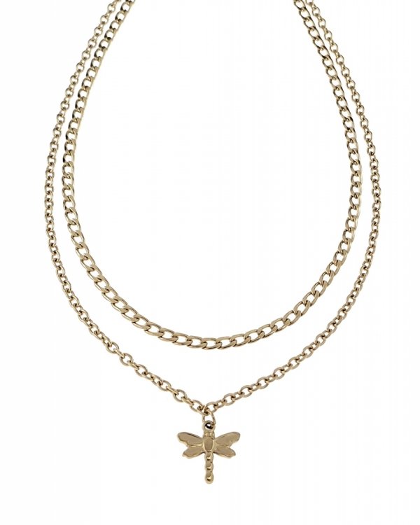 4078 Złoty łańcuszek podwójny naszyjnik 40-45+5cm stal chirurgiczna 316L ważka