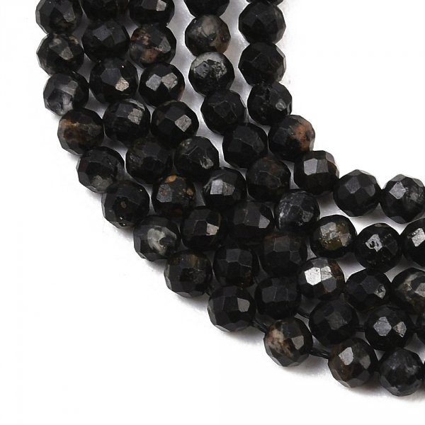 sz57 Turmalin naturalne pasma koralików z czarnego turmalinu, fasetowane, okrągłe, 3~3,8 mm, sznur 38 cm