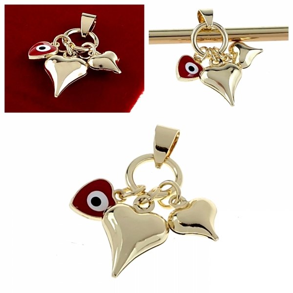 026d Złota zawieszka błyszcząca pozłacana 14k oko proroka serce