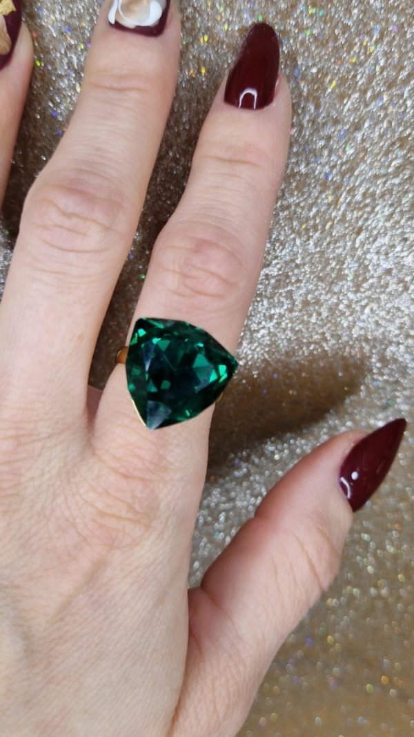 3732L Pierścionek złoty pozłacany 14k regulowany kryształek szmaragdowy