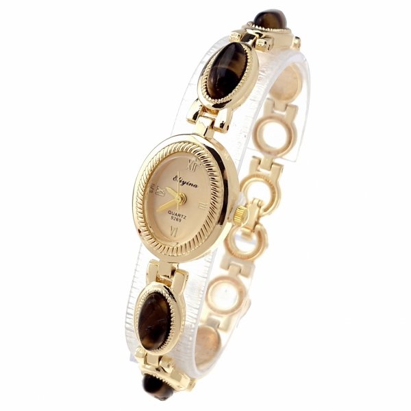 2001 Ekskluzywny damski złoty zegarek błyszczący klasyk tygrysie oko kamień